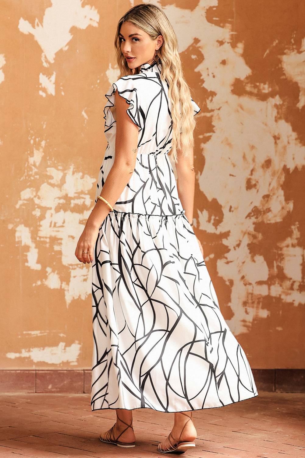 Ruffled Printed Surplice Cap Sleeve Dress - Purcell's Clothing Company - 