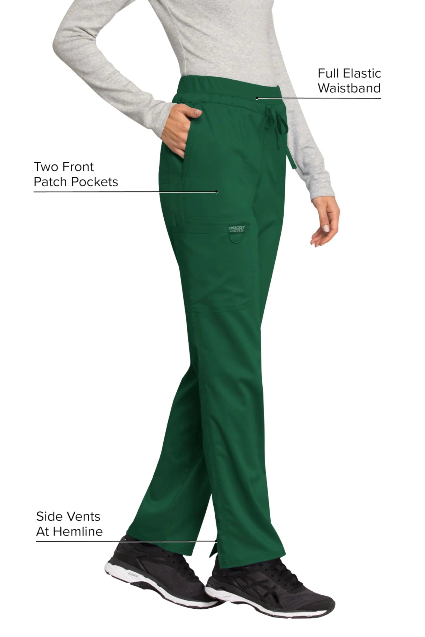 Scrubs for Women Workwear Revolution, Drawstring Cargo Pants Soft Stretch WW105 Medium Tall Hunter Green - Purcell's Clothing Company - 