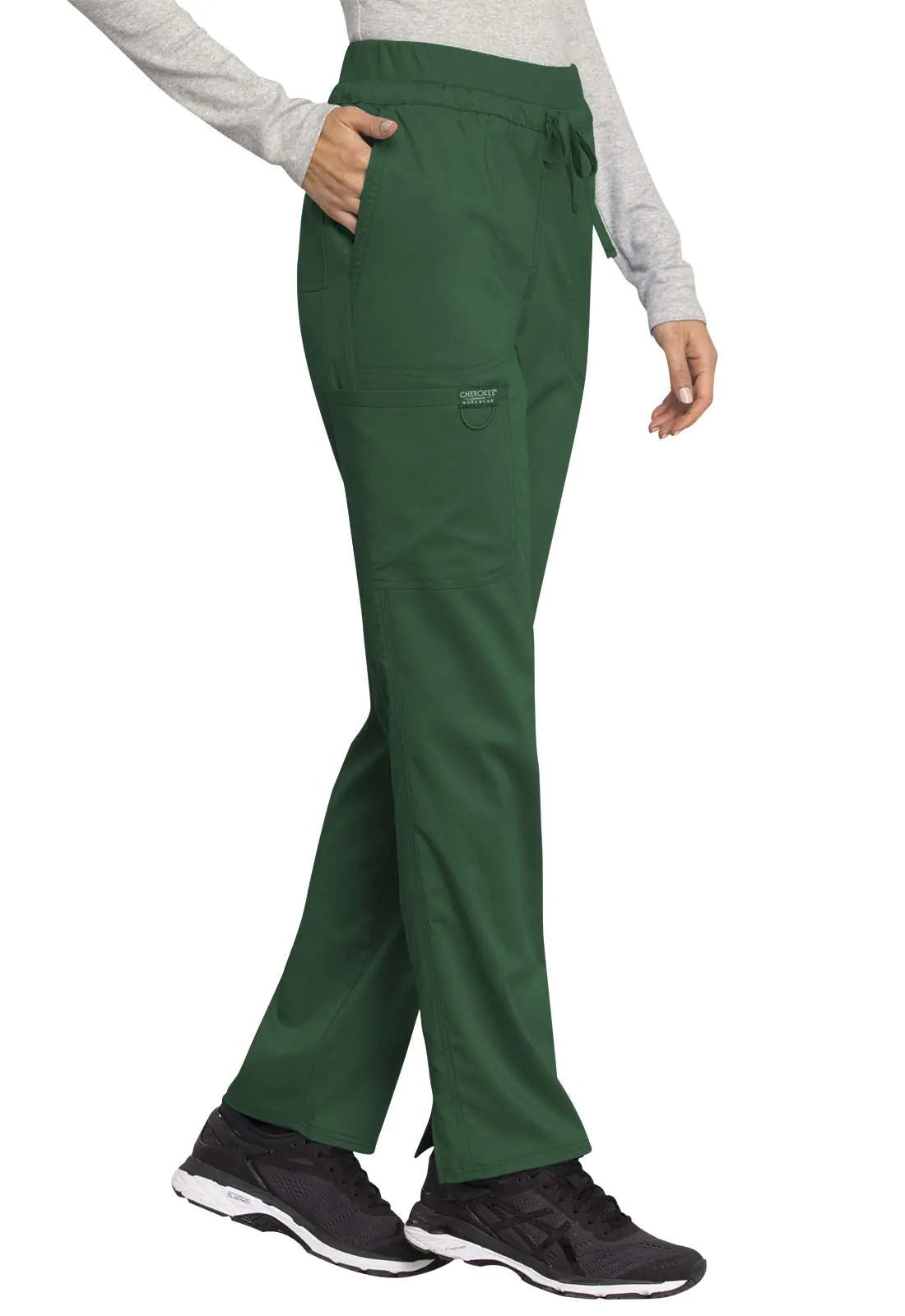 Scrubs for Women Workwear Revolution, Drawstring Cargo Pants Soft Stretch WW105 Medium Tall Hunter Green - Purcell's Clothing Company - 