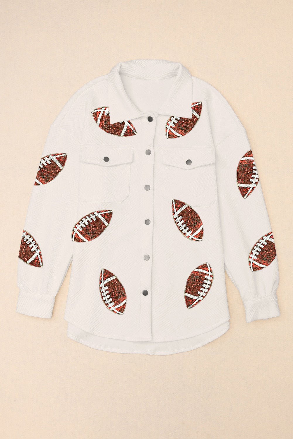 Sequin Football Patch Collared Neck Snap Button Jacket - Purcell's Clothing Company - 