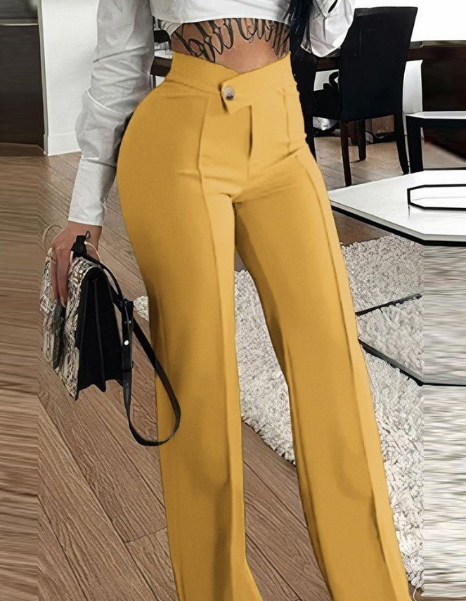 Slim Straight - leg Pants With Buckle Fashion Solid Color Trousers For Womens Clothing - Purcell's Clothing Company - 0