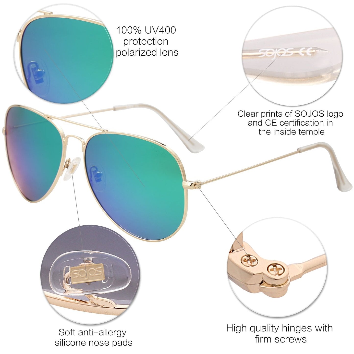 SOJOS Aviator Polarized Sunglasses - Purcell's Clothing Company - 