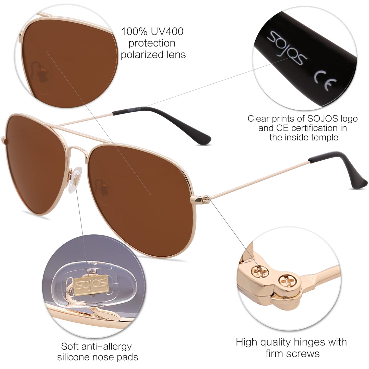 SOJOS Aviator Polarized Sunglasses - Purcell's Clothing Company - 