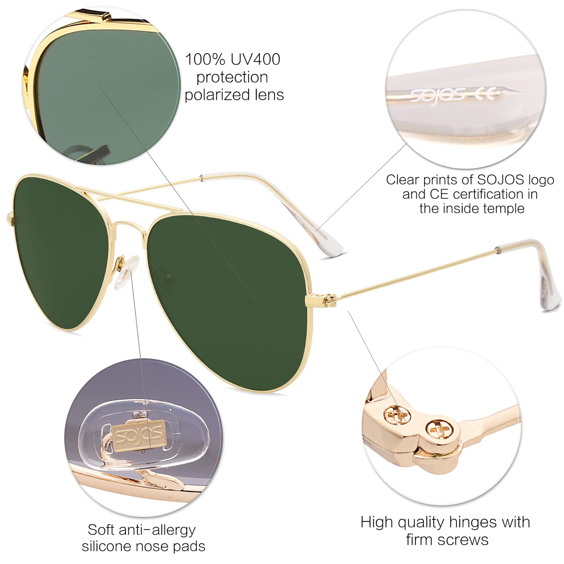 SOJOS Aviator Polarized Sunglasses - Purcell's Clothing Company - 