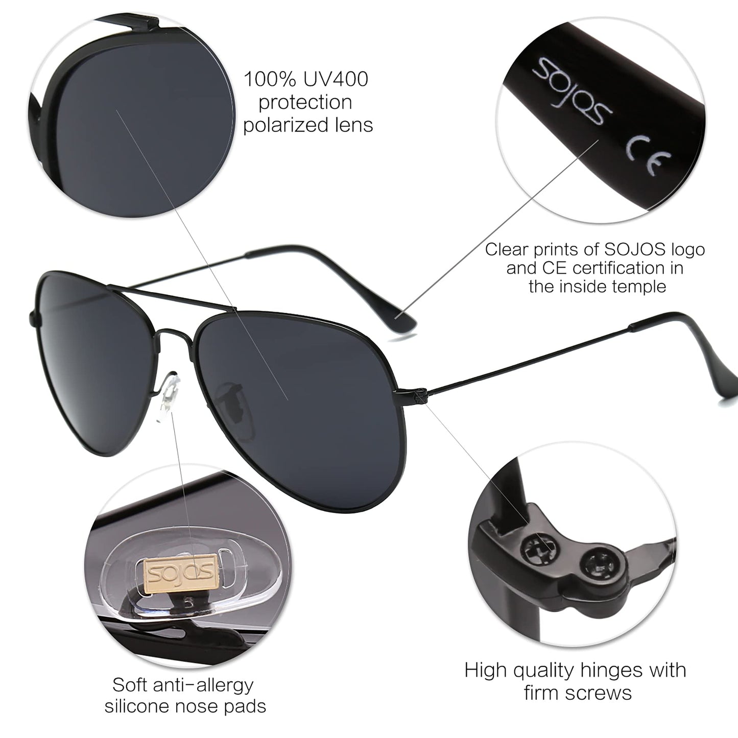 SOJOS Aviator Polarized Sunglasses - Purcell's Clothing Company - 