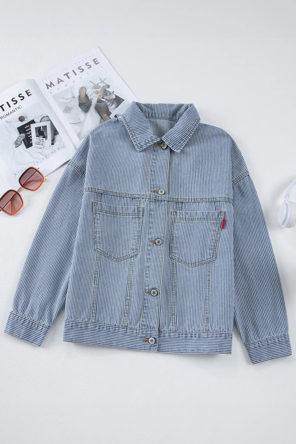 Striped Button Up Long Sleeve Denim Jacket - Purcell's Clothing Company - 