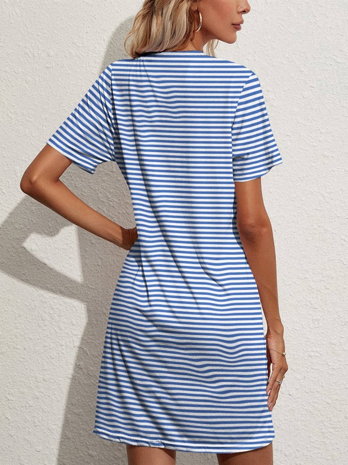 Striped Round Short Sleeve Dress - Purcell's Clothing Company - 