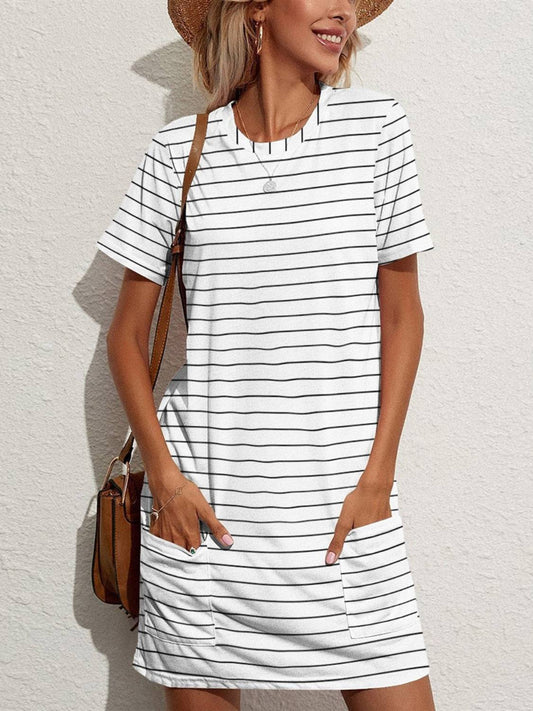 Striped Round Short Sleeve Dress - Purcell's Clothing Company - 