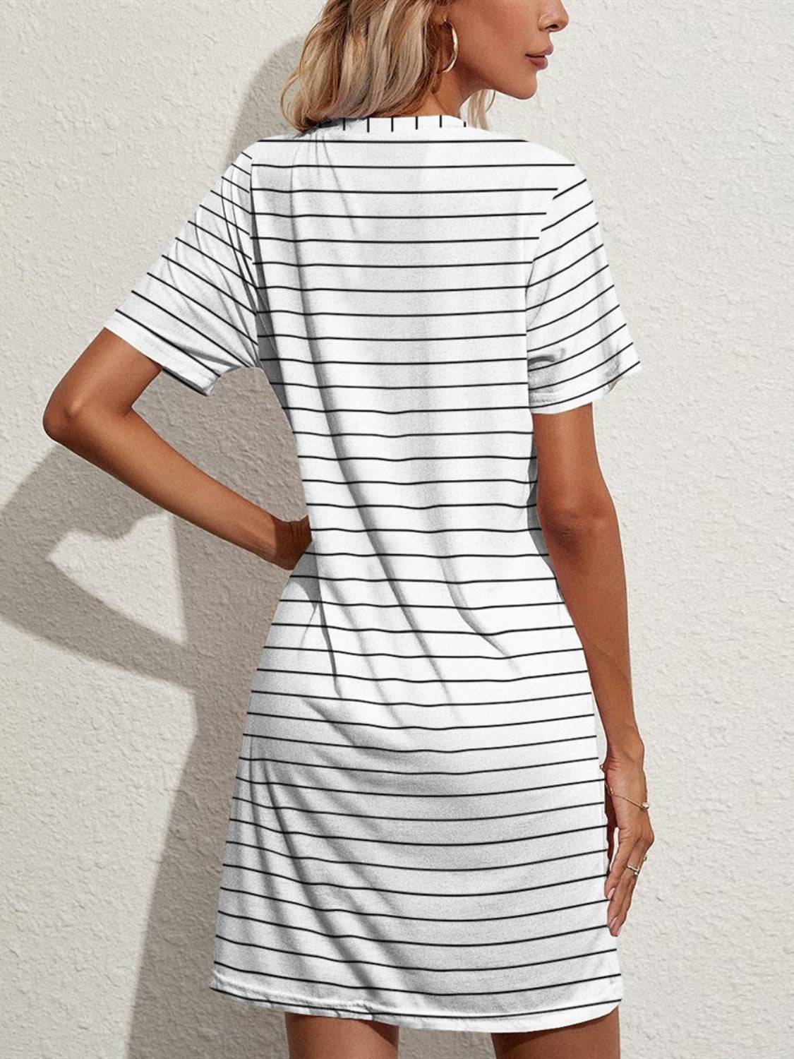 Striped Round Short Sleeve Dress - Purcell's Clothing Company - 