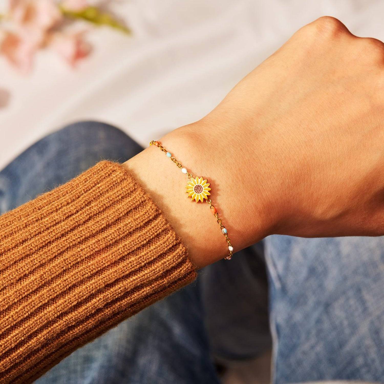 Sunflower Shape 18K Gold - Plated Bead Bracelet - Purcell's Clothing Company - 