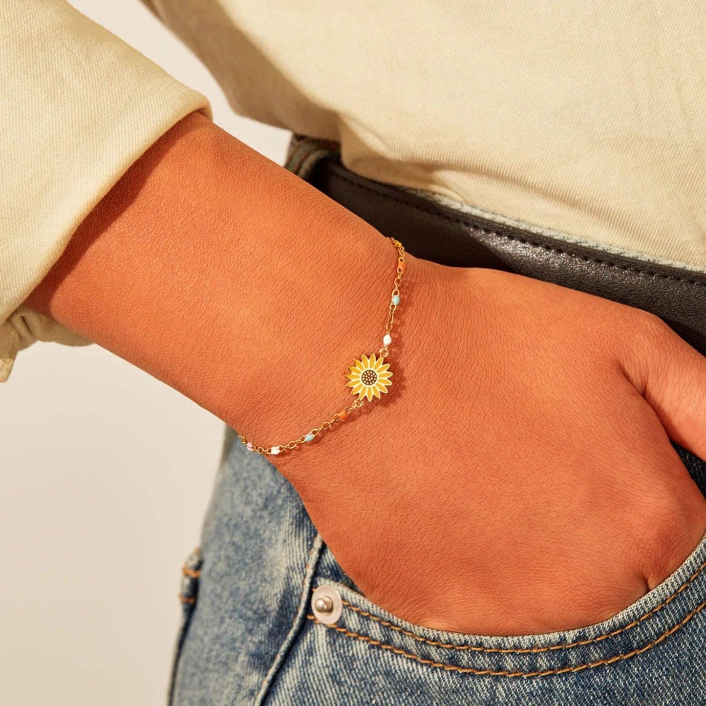 Sunflower Shape 18K Gold - Plated Bead Bracelet - Purcell's Clothing Company - 