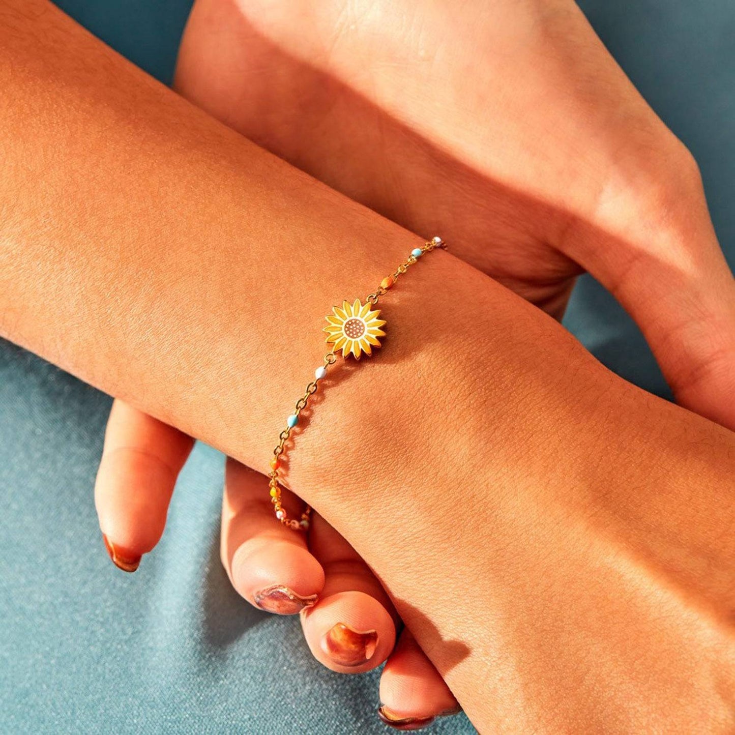 Sunflower Shape 18K Gold - Plated Bead Bracelet - Purcell's Clothing Company - 