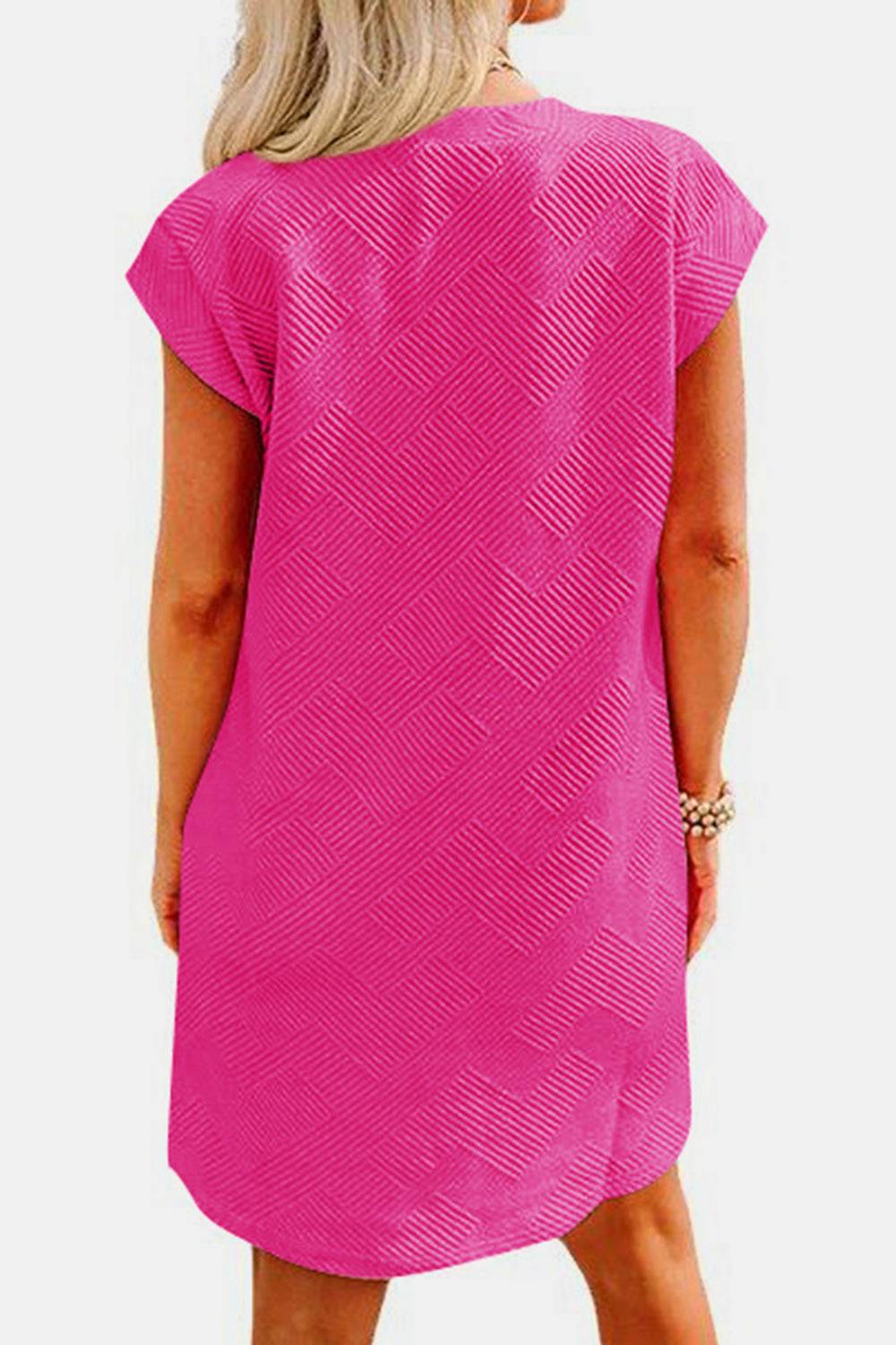 Textured Round Neck Cap Sleeve Dress - Purcell's Clothing Company - 