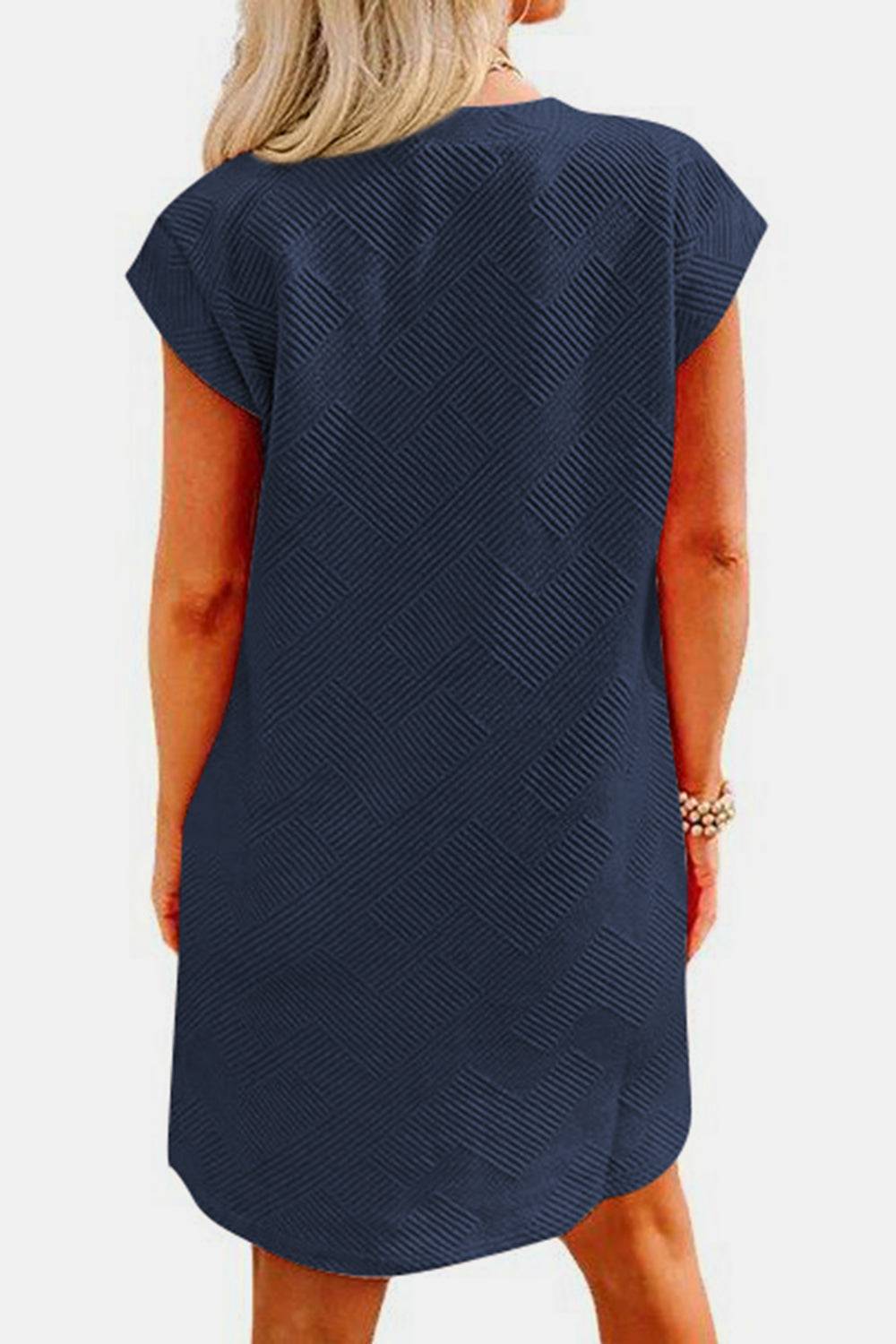 Textured Round Neck Cap Sleeve Dress - Purcell's Clothing Company - 