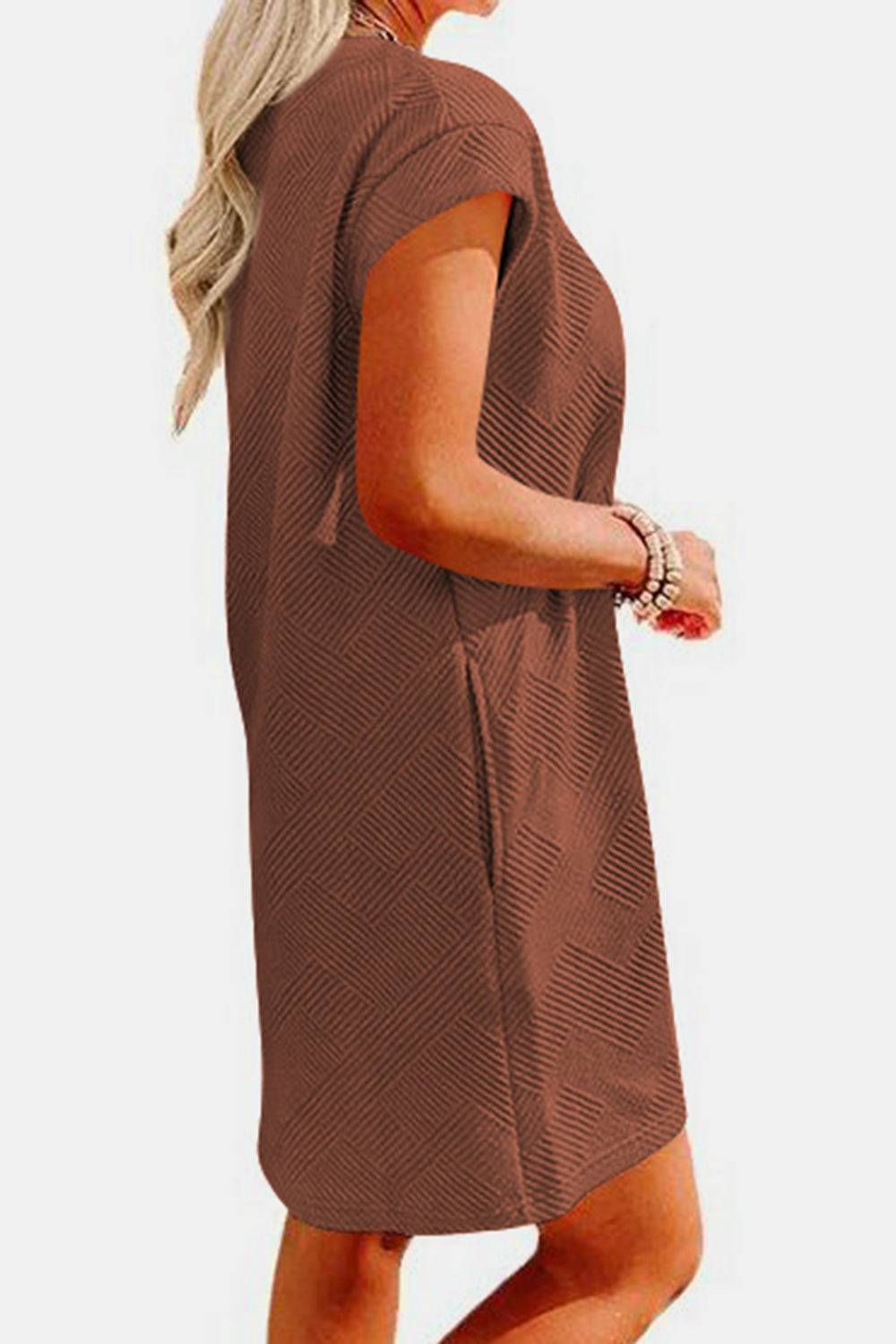 Textured Round Neck Cap Sleeve Dress - Purcell's Clothing Company - 