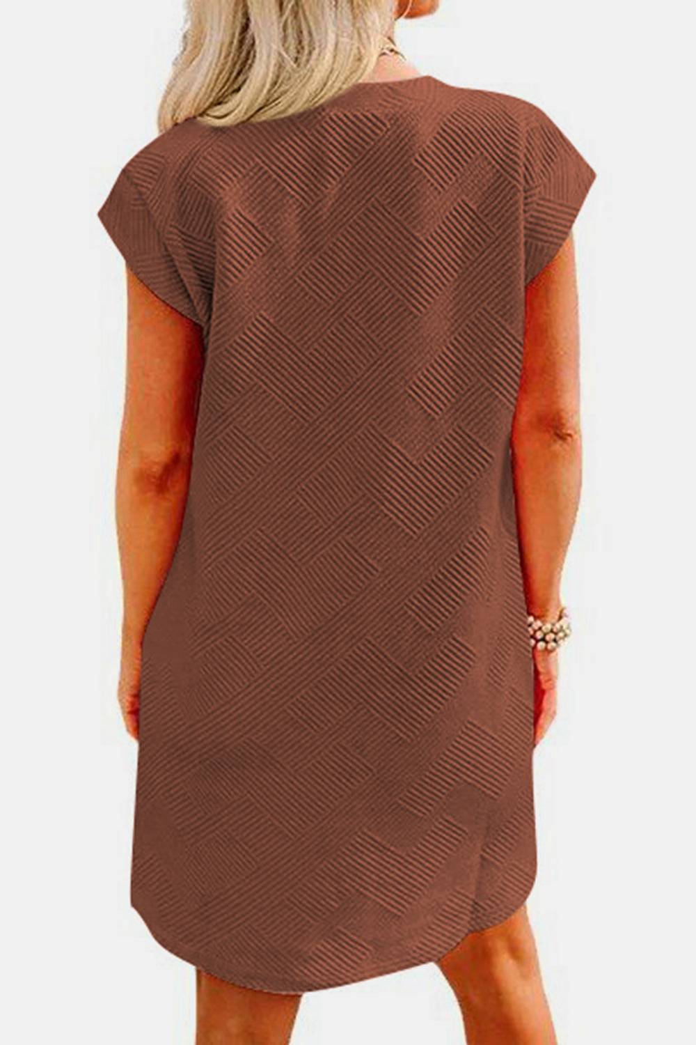 Textured Round Neck Cap Sleeve Dress - Purcell's Clothing Company - 