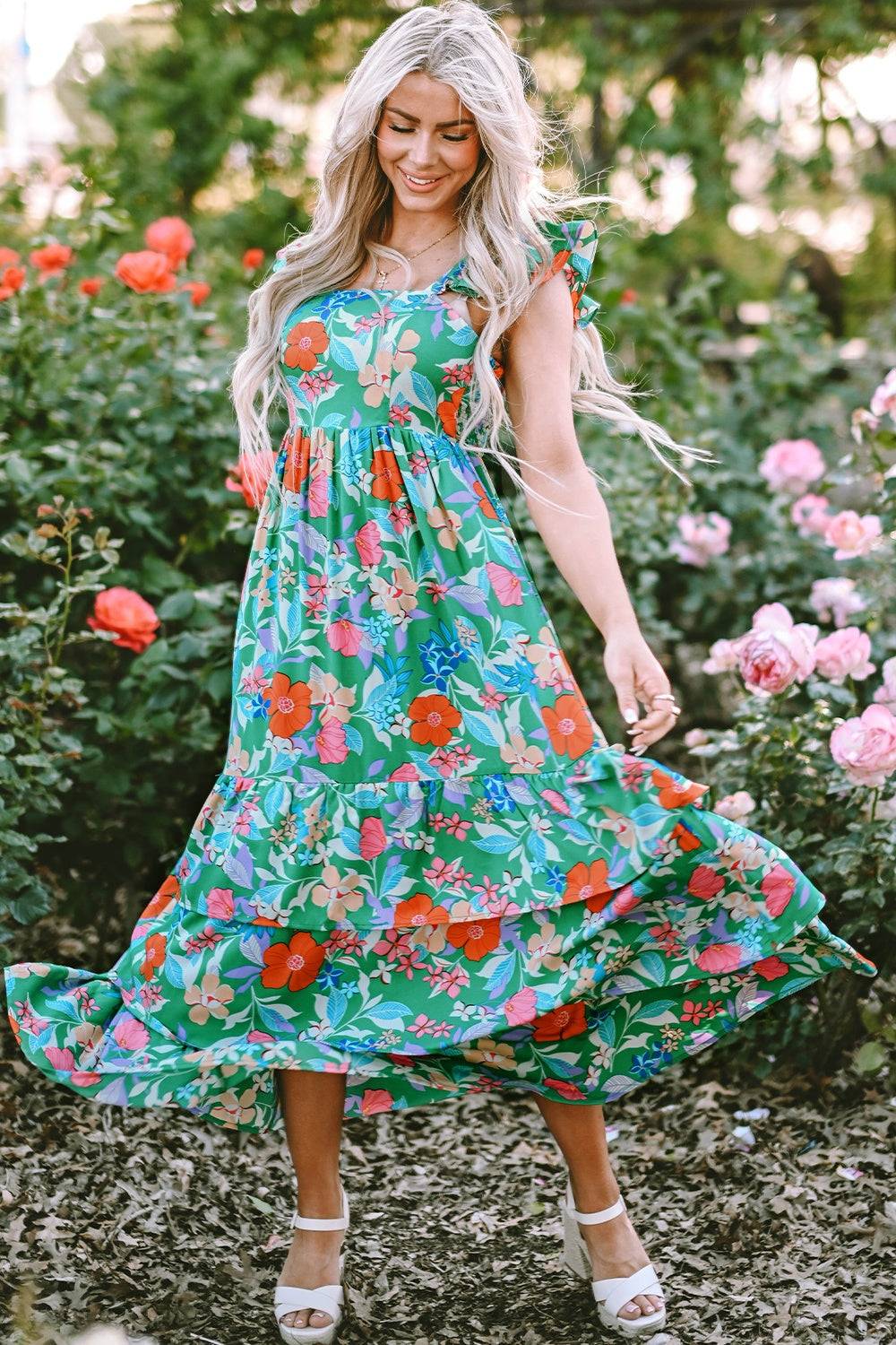 Tiered Ruffled Printed Sleeveless Dress - Purcell's Clothing Company - 