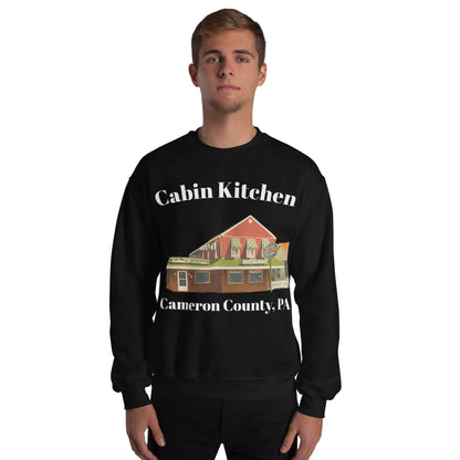 Black Proud Cabin Kitchen sweatshirt with Cameron County print, classic fit unisex sweater for warmth and comfort