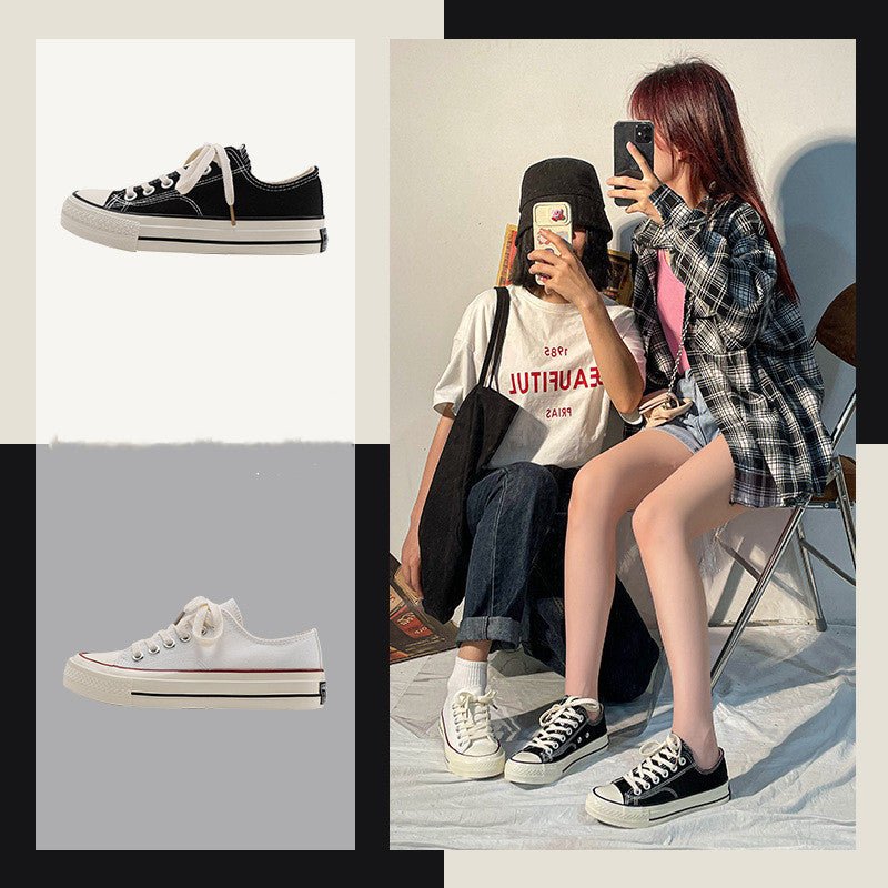 White Low Top 1970s Canvas Shoes Female Students Korean Style Womens Shoes - Purcell's Clothing Company - 0