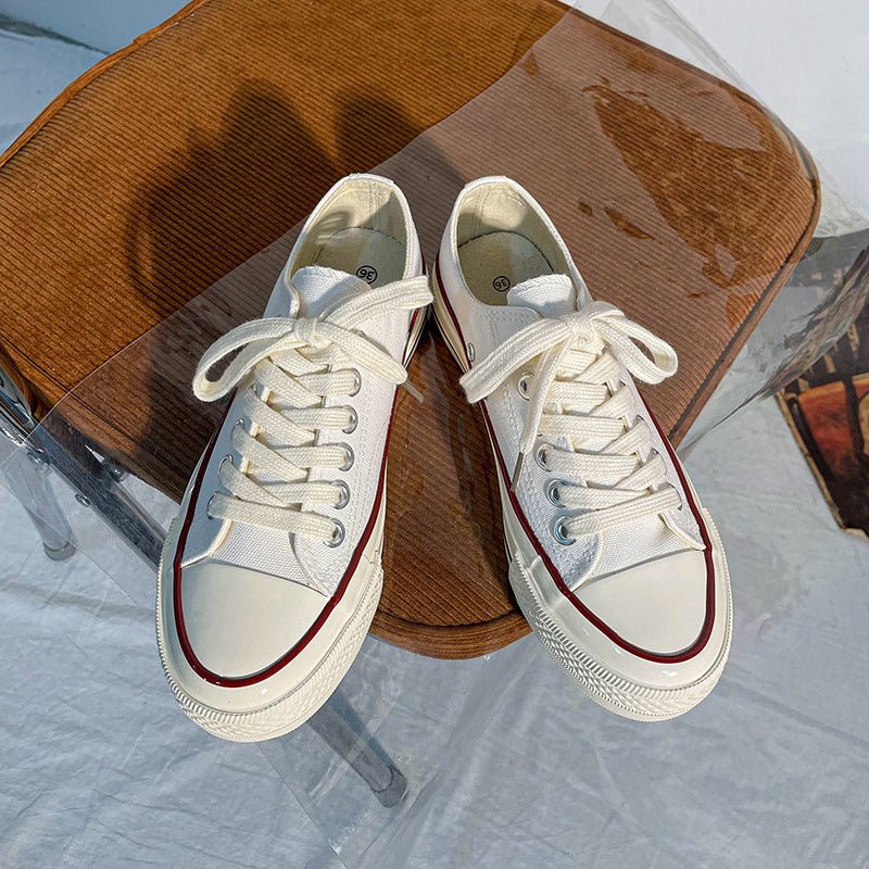 White Low Top 1970s Canvas Shoes Female Students Korean Style Womens Shoes - Purcell's Clothing Company - 0