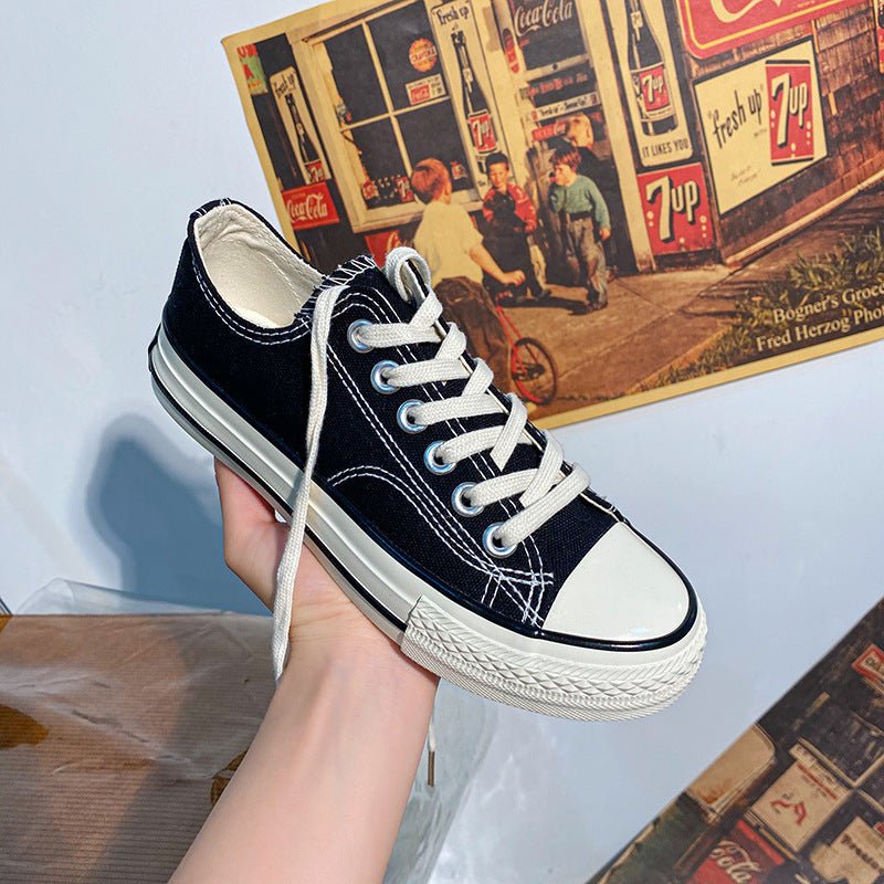 White Low Top 1970s Canvas Shoes Female Students Korean Style Womens Shoes - Purcell's Clothing Company - 0