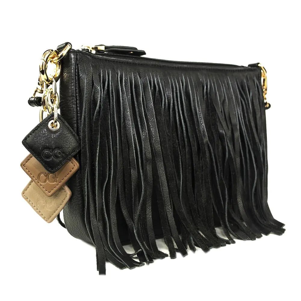 Willow Fringe Leather Handbag - Midnight Black - Purcell's Clothing Company - 