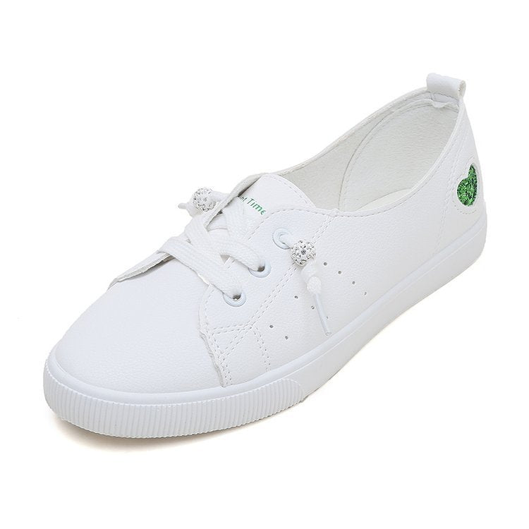 Womens Flat Sneakers Shoes Slip On Lace Up White Heart Cute - Purcell's Clothing Company - 0