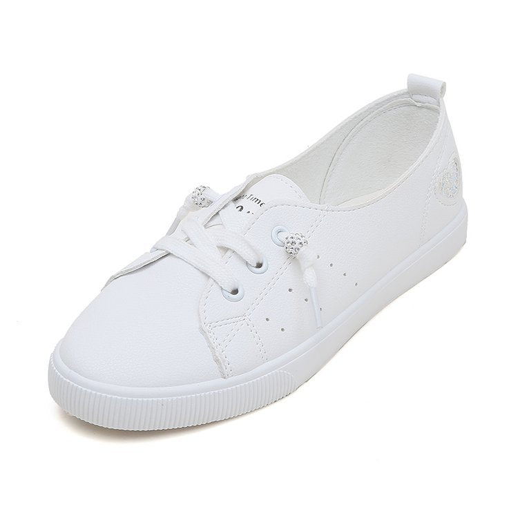 Womens Flat Sneakers Shoes Slip On Lace Up White Heart Cute - Purcell's Clothing Company - 0