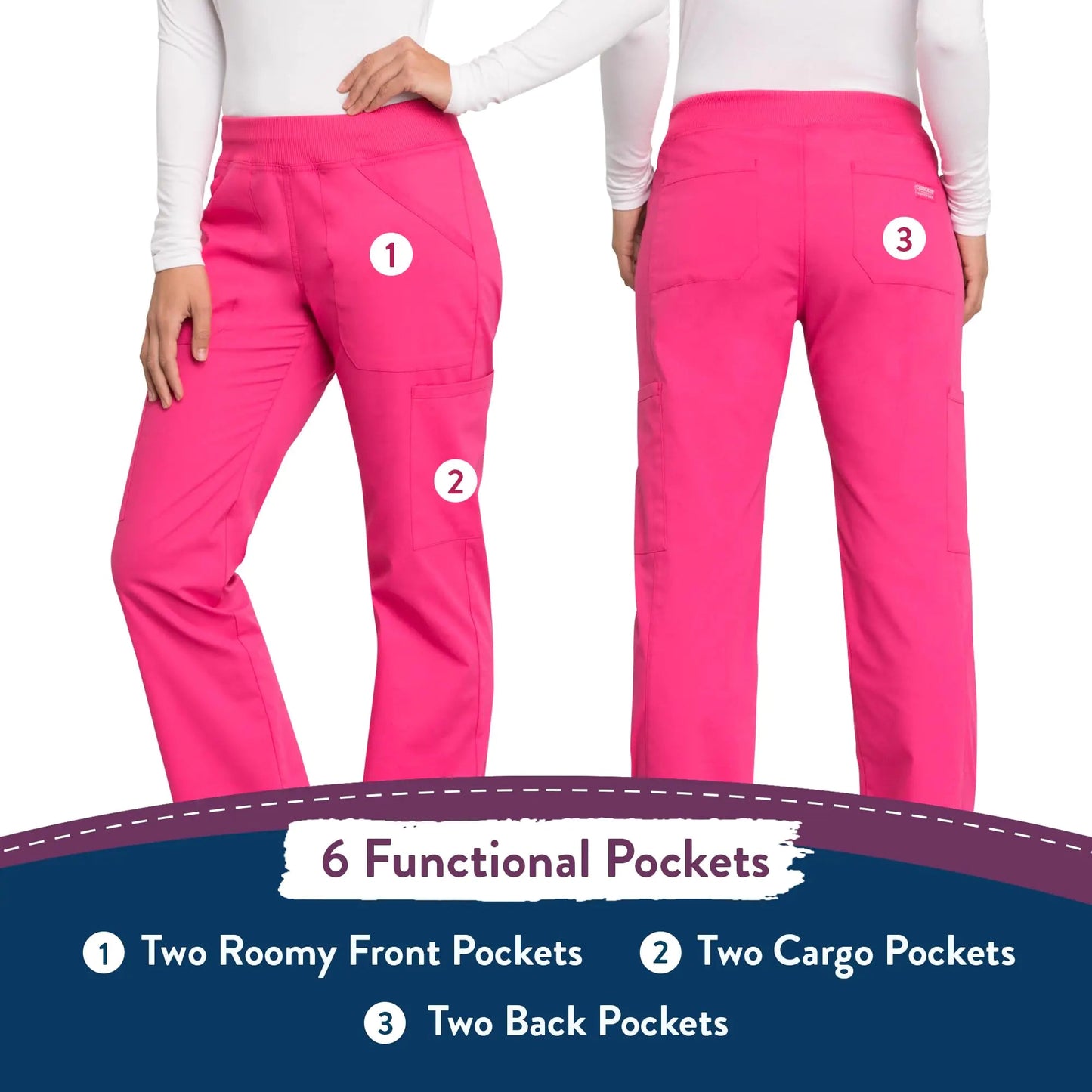 Workwear Professionals Scrubs for Women Pull - On Cargo Pant, Soft Stretch WW170 XX - Small Electric Pink - Purcell's Clothing Company - 